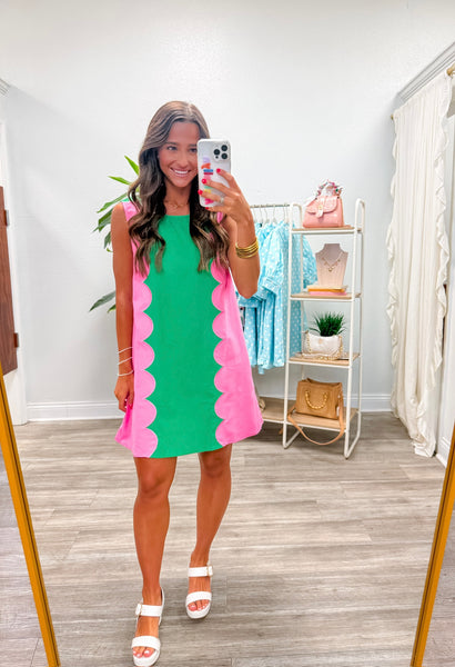 Sleeveless Dress W/ Scalloped Panels