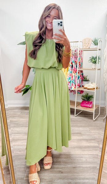 Box Pleated Midi Skirt