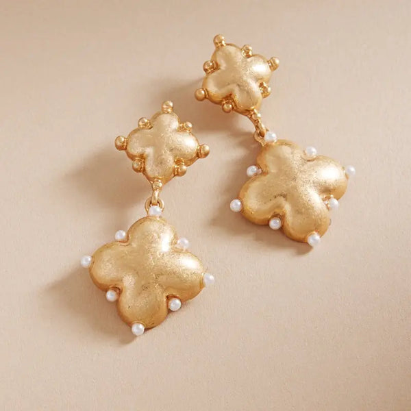 Clover Two Drop Domed Metal Titanium Post Earrings