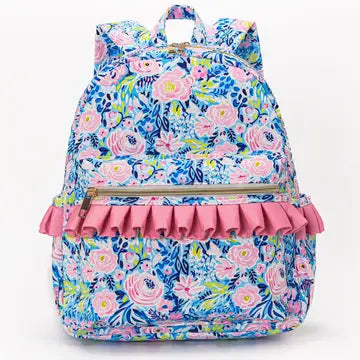 Girls Floral Ruffle Backpack