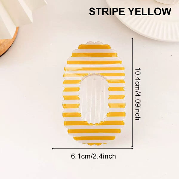 Scalloped Edge Floral Striped Hair Claw Clip