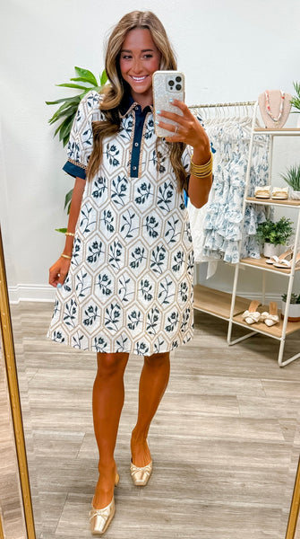 Floral Embroidered Short Sleeve Mini Dress