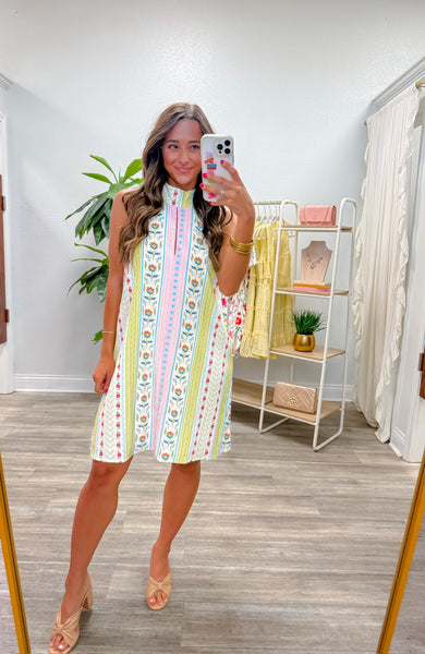 Pastel Stripe Halter Neckline Mini Dress