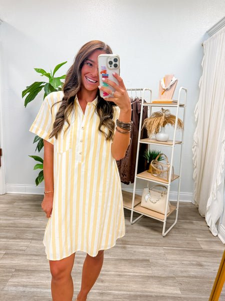 Striped Front Button Shirt Dress