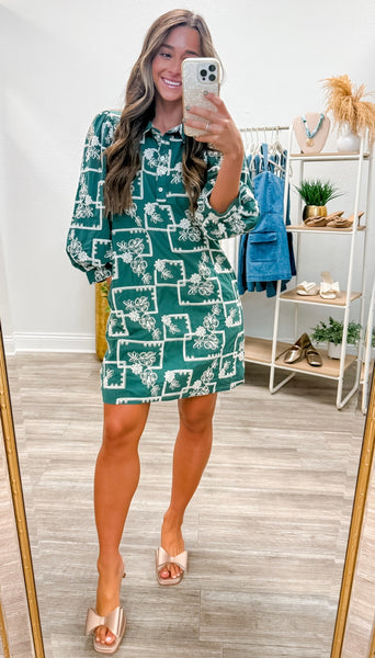 3/4 Puff Sleeves Embroidered Dress