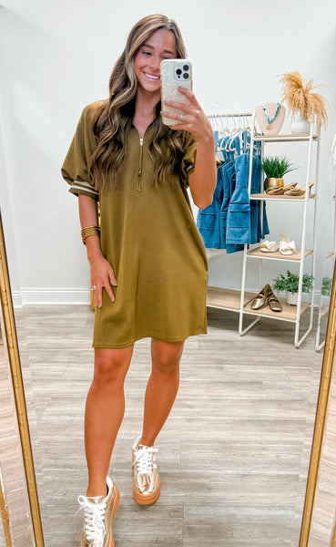Solid Front Zipper Mini Dress