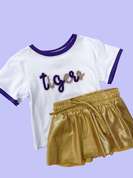 Girl's Tinsel Ringer Tiger Boxy Tee