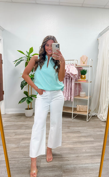 pinstripe V-neck Tunic Top