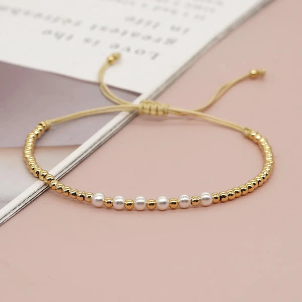 Pearl and Colored Gold Beaded Bracelet
