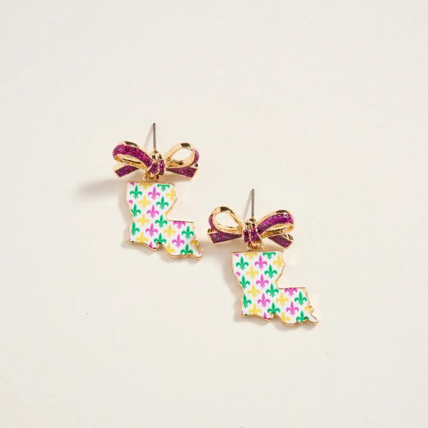 Louisiana Shaped with Ribbon Bow Post Earrings