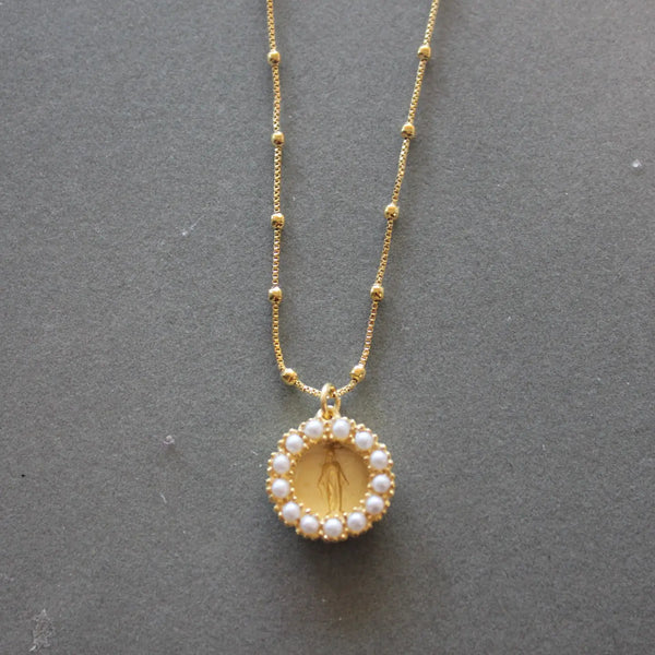 Mary Medal With Pearl Accent Necklace
