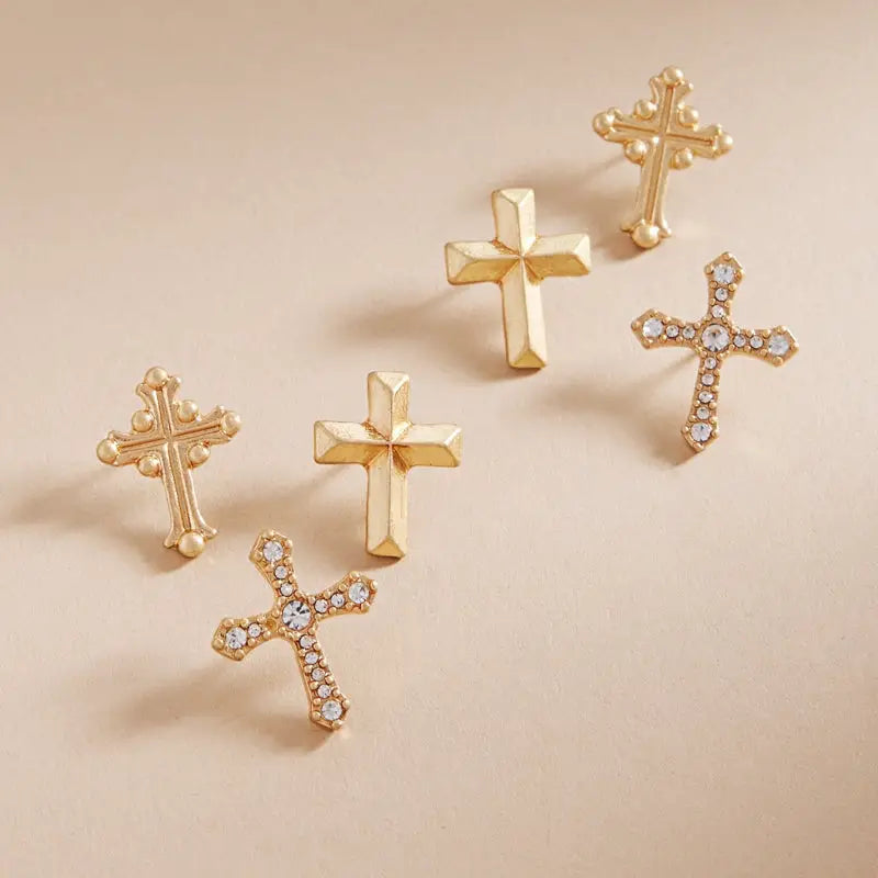Multi Shaped Cross 3Set Titanium Post Earrings