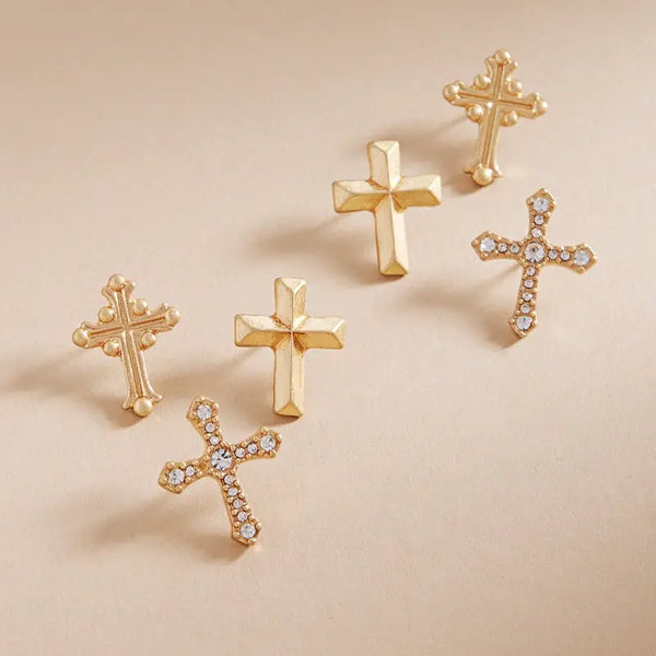 Multi Shaped Cross 3Set Titanium Post Earrings