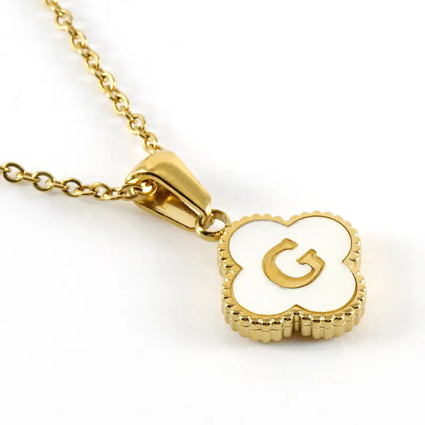 Clover Shell Initial Charm 18K Golden Steel Necklace