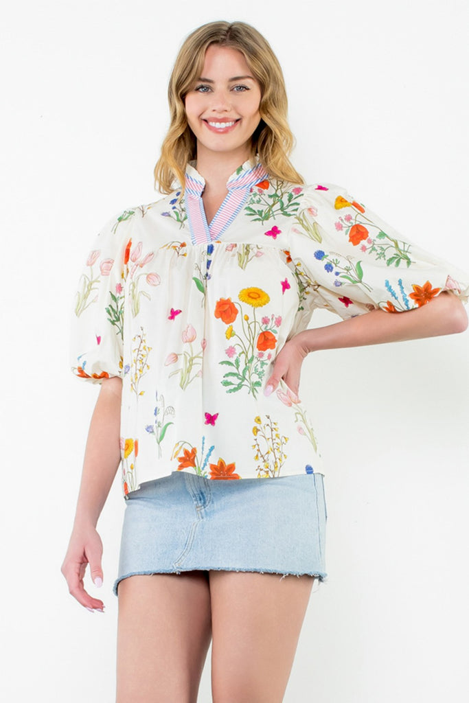 Floral Puff Sleeve Floral Top