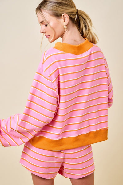 Mock Neck Stripe Sweatshirt Lounge Top