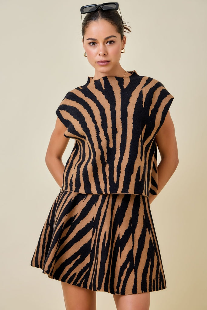 Tiger Print Mock Neck Sweater Top