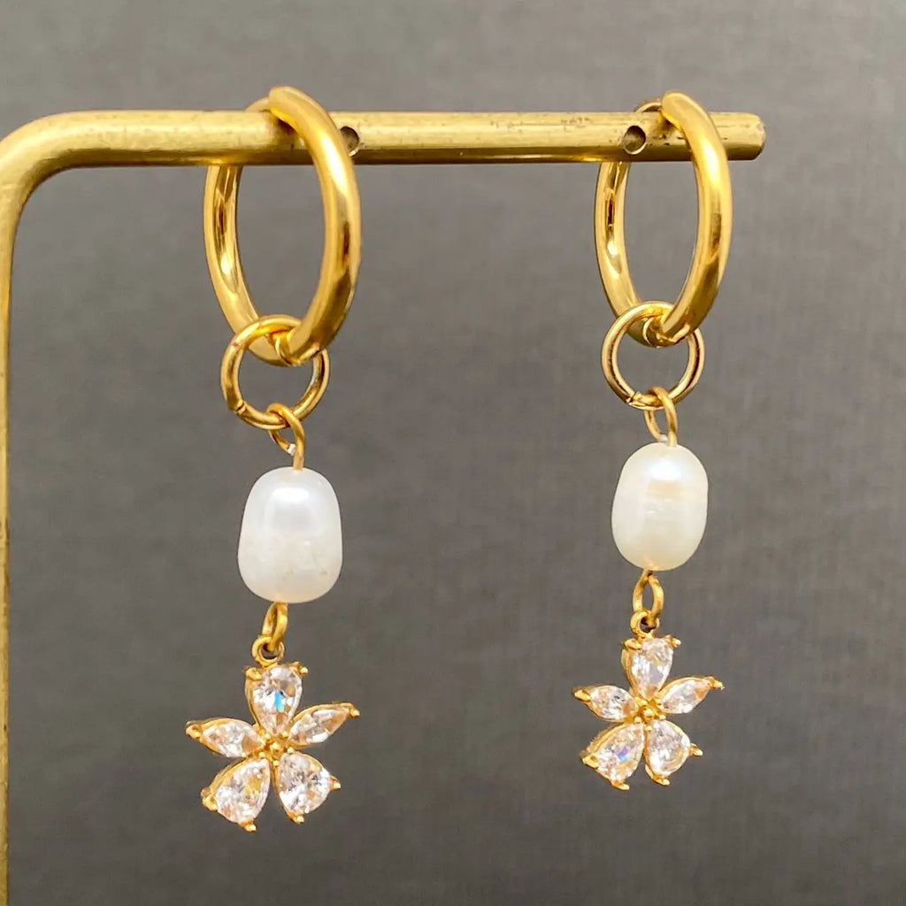 Zircon Flower 18K Gold Plated Huggie Earrings