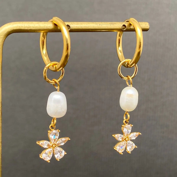 Zircon Flower 18K Gold Plated Huggie Earrings