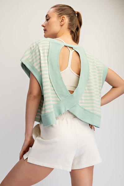 Striped French Terry Open Back Top