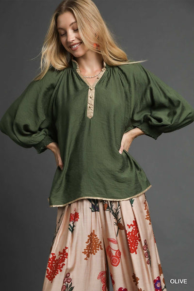 Henley 3/4 Raglan Sleeve Top