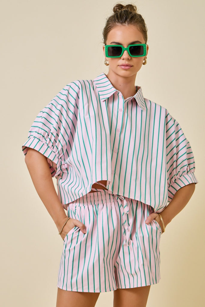 Striped Boxy Cropped Shirt & Shorts Set