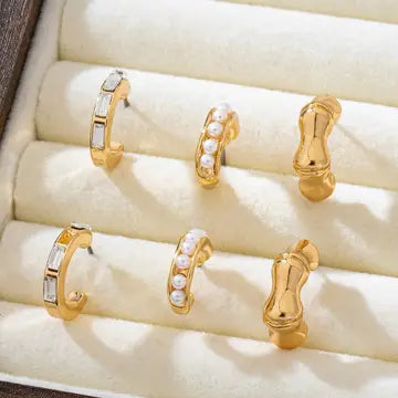 Pearl Rhinestone Multi Hoop Trio Earrings