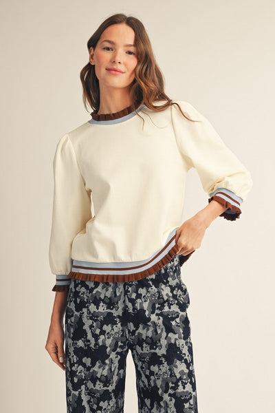 Ruffle Edge Detail 3/4 Sleeves Top