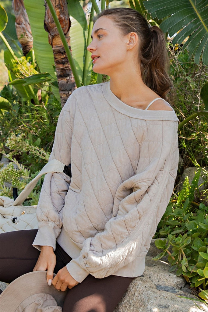 Quilted Off Shoulder Pullover
