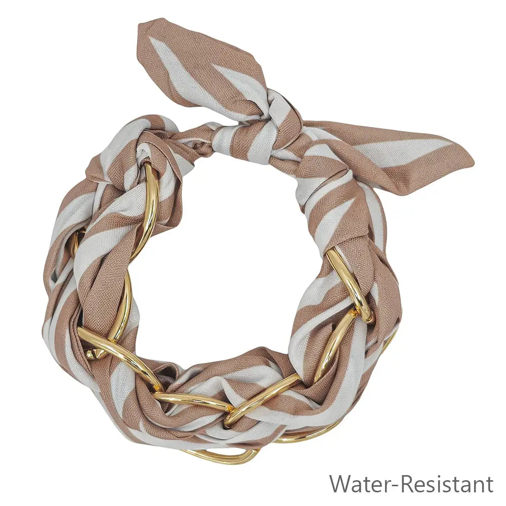Tan & White Threaded w/ Gold Chain Tie Bracelet