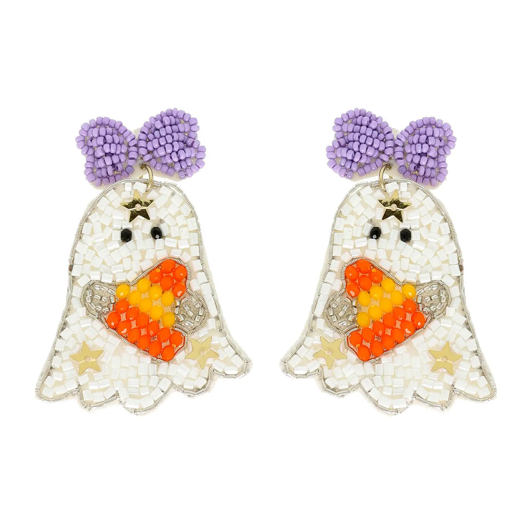 Halloween Ghost Seed Bead Dangle Earrings