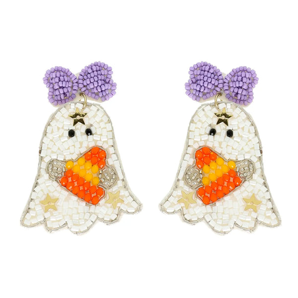 Halloween Ghost Seed Bead Dangle Earrings