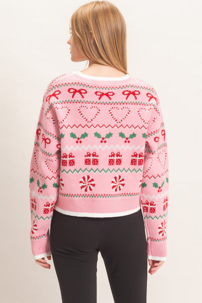 Holiday Jacquard V-Neck Cardigan