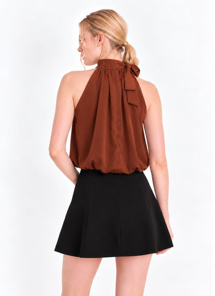 Sleeveless Bow Neck Detail Halter Top