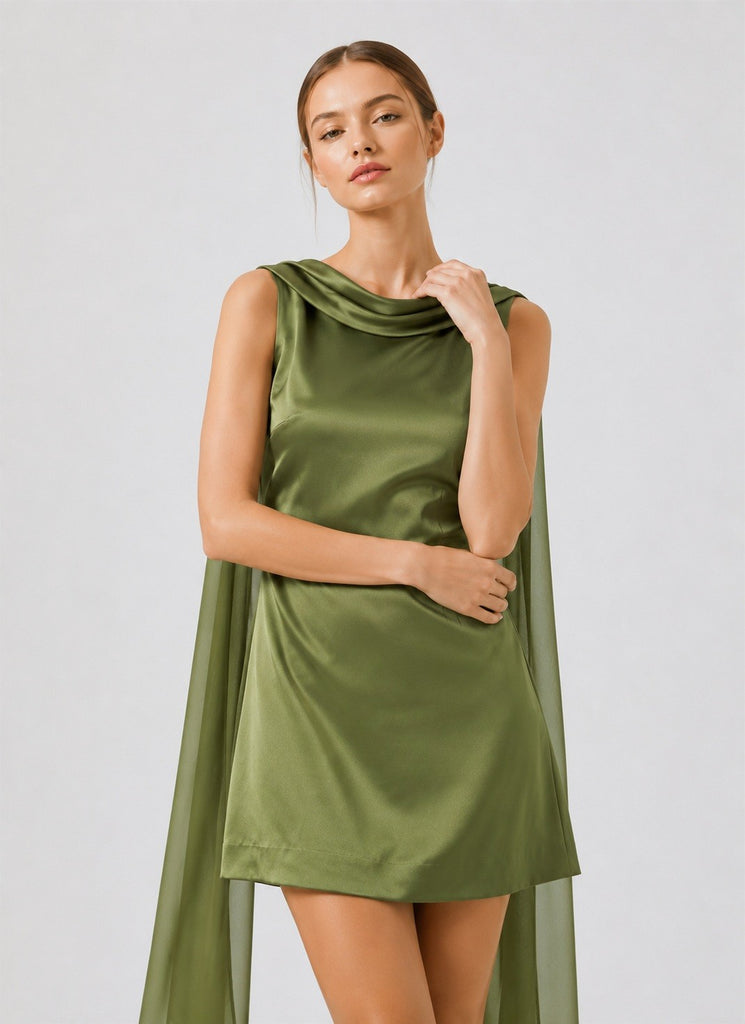Draped Cowl Neckline Mini Dress