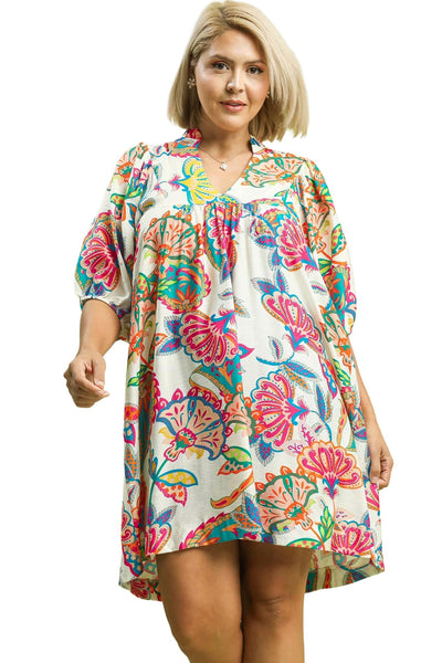 Abstract Print Puff Sleeve Babydoll Dress