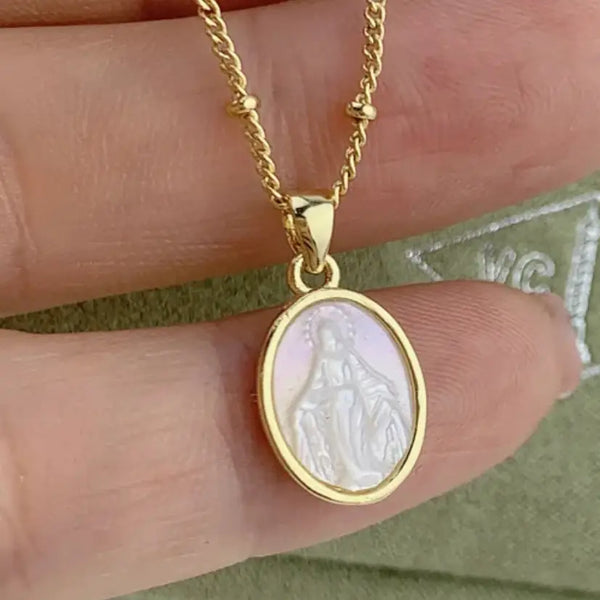 Mother of Pearl Mary Pendant Chain Necklace