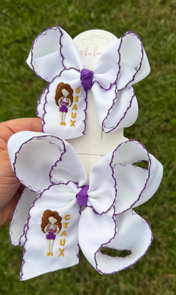 Geaux Game Day Girl Embroidered Bow
