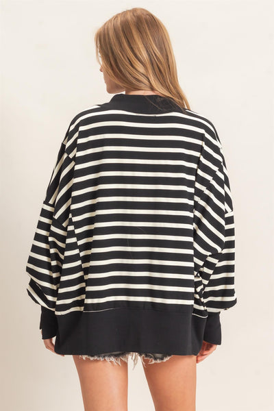 Striped Mock Neck Sweatshirt