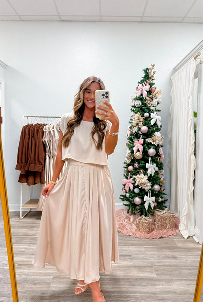 Satin Crop Top & Midi Skirt Set