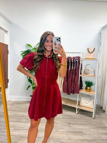 Pleated Twill Utility Mini Dress