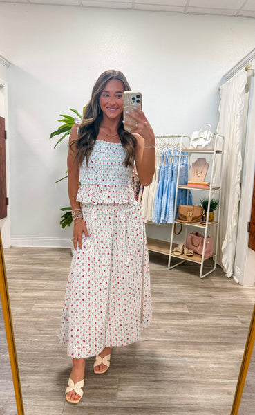 Smocked Bodice Top & Midi Skirt Set