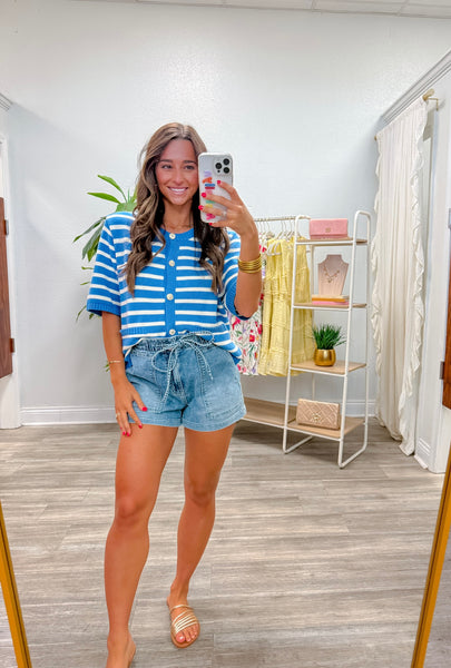 Stripe Button Down Knit Sweater Top