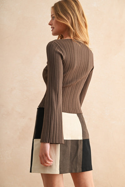 Ribbed Long Sleeve Knitted Top