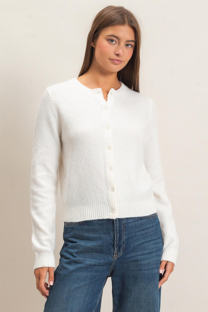 Crew Neck Long Sleeve Cardigan