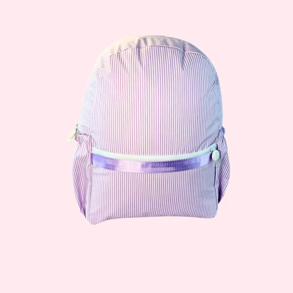 Kid's Lilac Preppy Stripe Glossy Medium Backpack w/ Pockets
