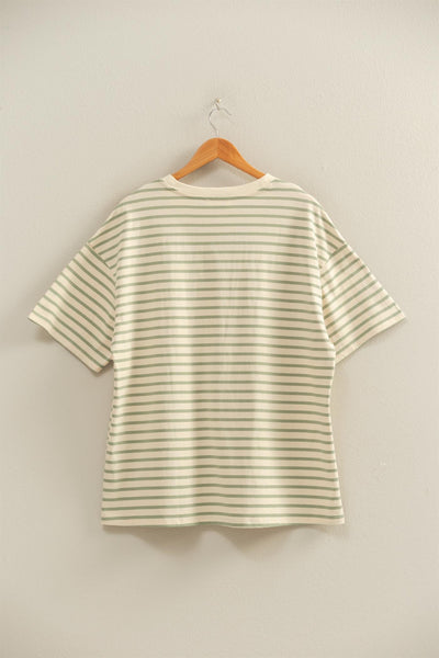 Striped Crew Neck Oversized Cotton Tee