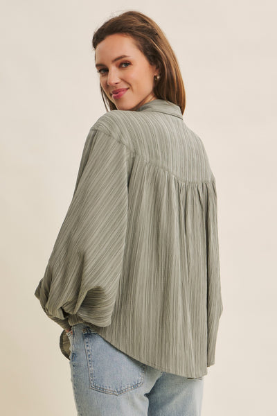 Crinkled Oversized Shirt W/ Dolman Sleeves