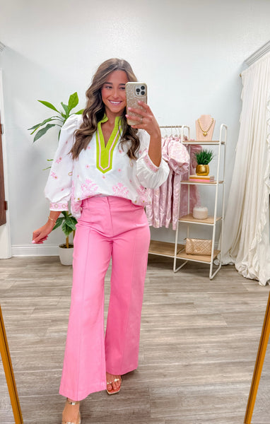 Solid High Rise Wide Leg Pants