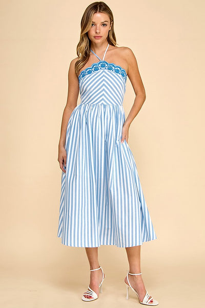 Scalloped Halter Neckline Midi Dress – C'est La Vie